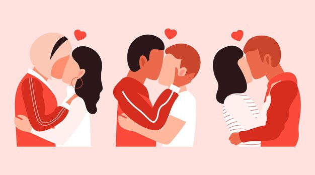 Hand drawn couples kissing illustration