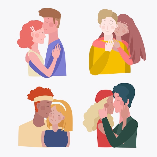 Hand drawn couples kissing illustration