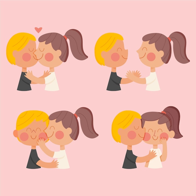 無料ベクター イラストにキスする手描きのカップル