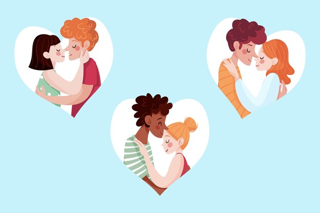 イラストにキスする手描きのカップル