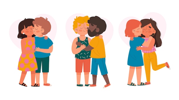 Free vector hand drawn couples kissing illustration