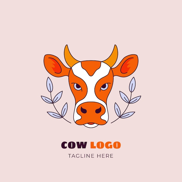 Бесплатное векторное изображение Ручной обращается дизайн логотипа коровы