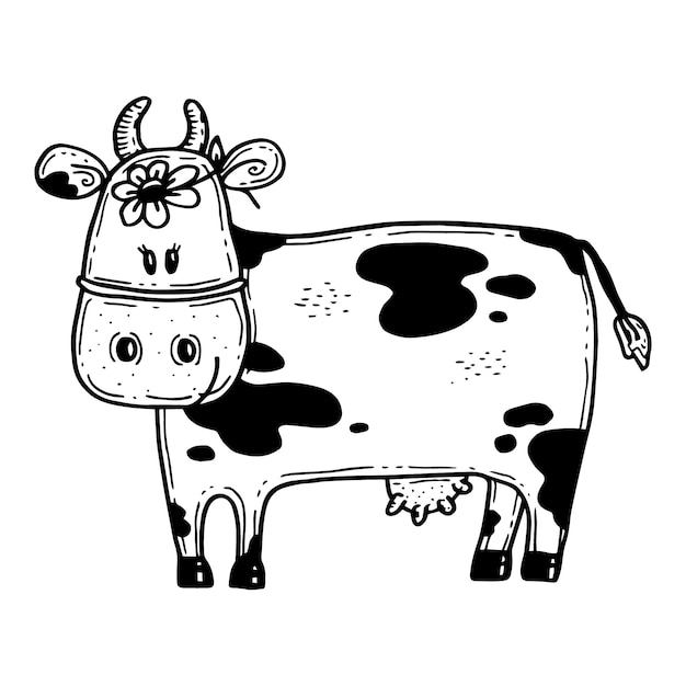 Vettore gratuito illustrazione del profilo della mucca disegnata a mano