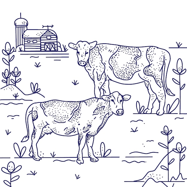 Hand drawn cow outline illustration