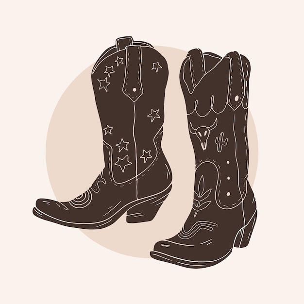 Hand drawn cowboy boot silhouette