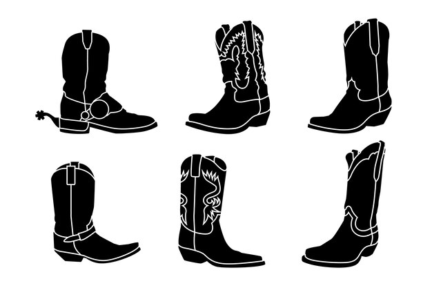 Hand drawn cowboy boots silhouette