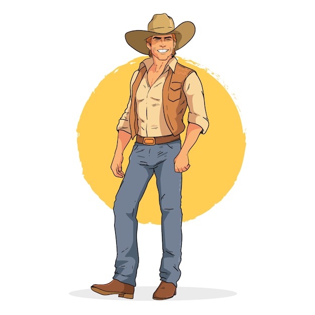 Vettore gratuito illustrazione del fumetto del cowboy disegnato a mano