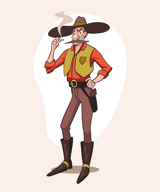 Hand drawn cowboy cartoon illustration