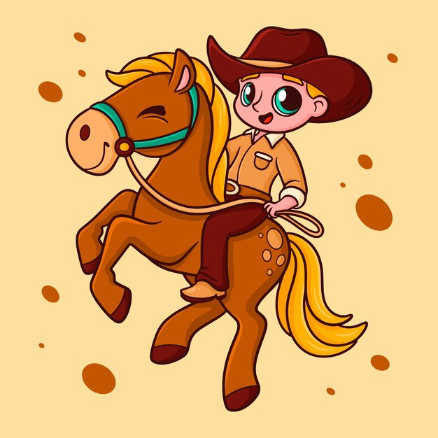 Hand drawn cowboy cartoon illustration