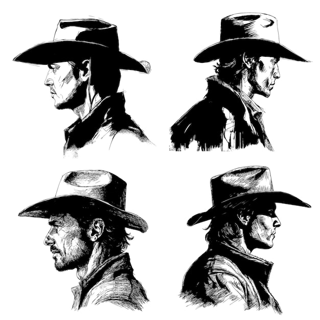 Vettore gratuito collezione di design di illustrazione uomo cowboy disegnato a mano