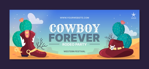 Free vector hand drawn cowboy party facebook cover