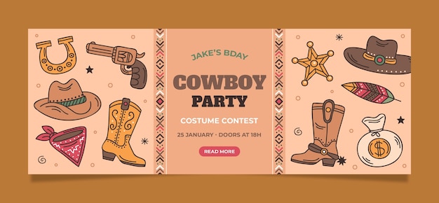 Free vector hand drawn cowboy party facebook cover