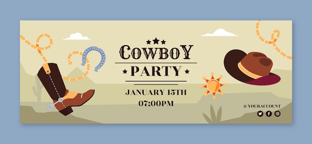 Vettore gratuito copertina di facebook festa da cowboy disegnata a mano