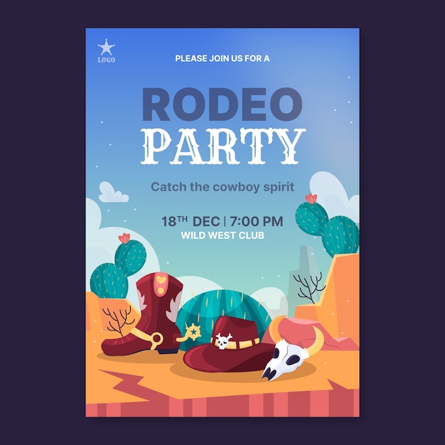 Invito a una festa da cowboy disegnato a mano