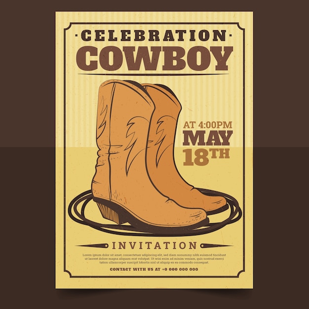 Vettore gratuito invito a una festa da cowboy disegnato a mano