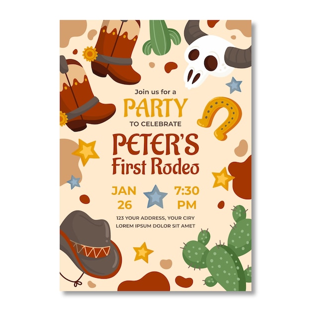 Free vector hand drawn cowboy party invitation