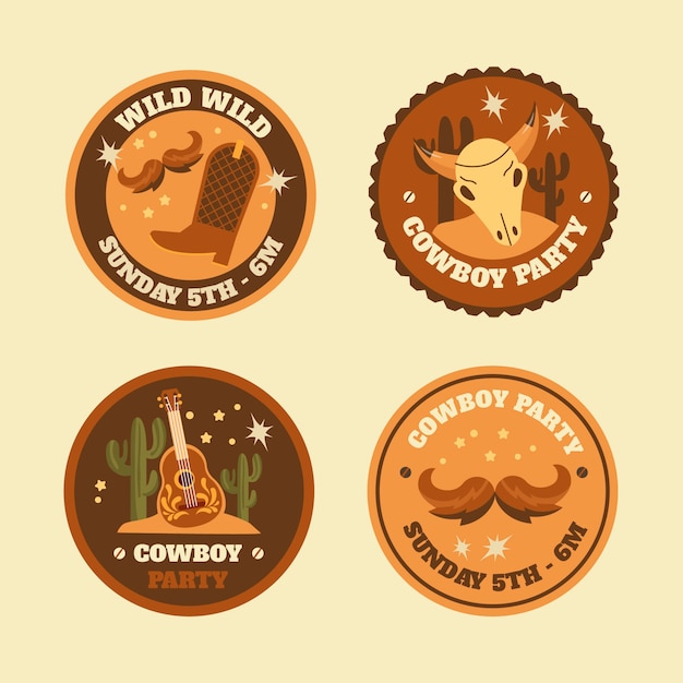 Free vector hand drawn cowboy party label collection