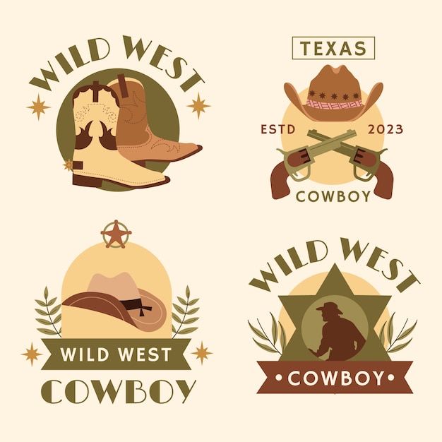 Free vector hand drawn cowboy party label set