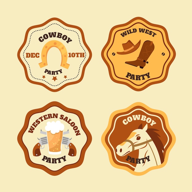 Free vector hand drawn cowboy party labels template