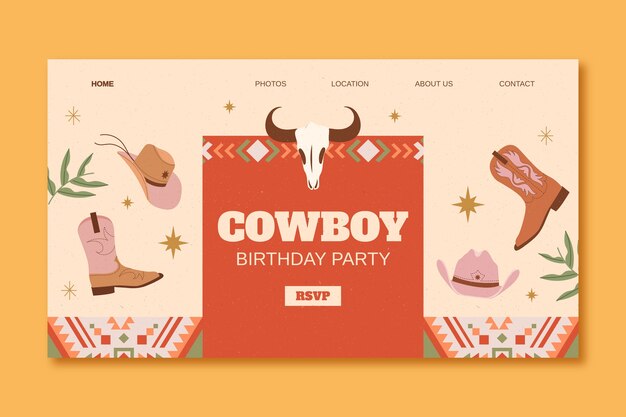 Hand drawn cowboy party landing page