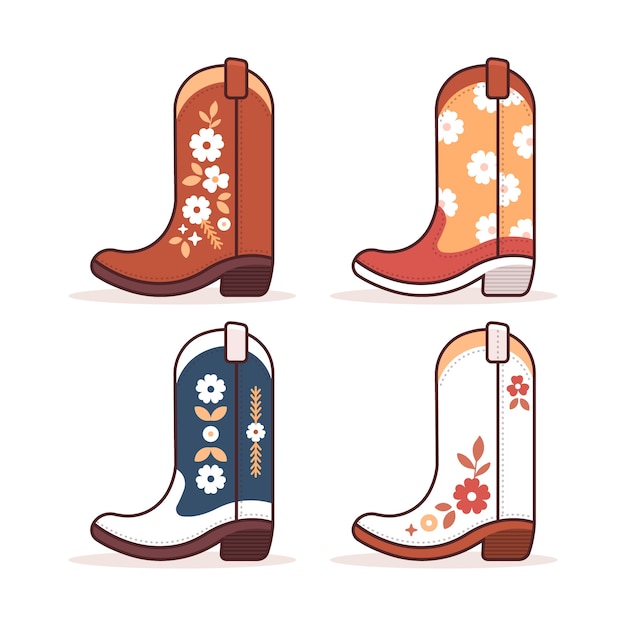 Hand drawn  cowgirl boots cartoon illustration