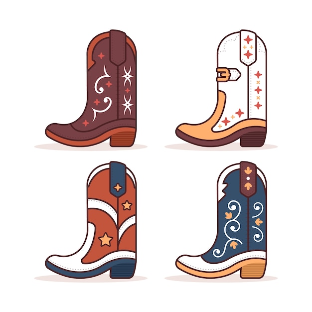 Hand drawn  cowgirl boots cartoon illustration