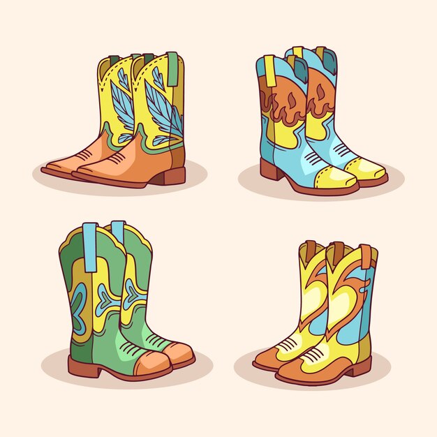 Hand drawn cowgirl boots cartoon illustration