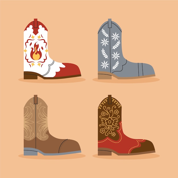 Hand drawn cowgirl boots cartoon illustration