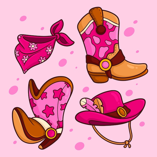 Hand drawn cowgirl boots cartoon illustration