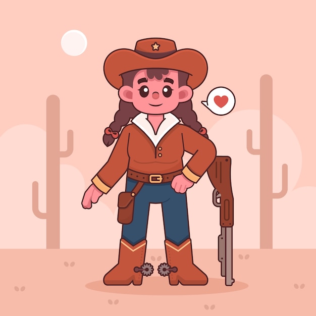 Vettore gratuito illustrazione del fumetto della cowgirl disegnata a mano