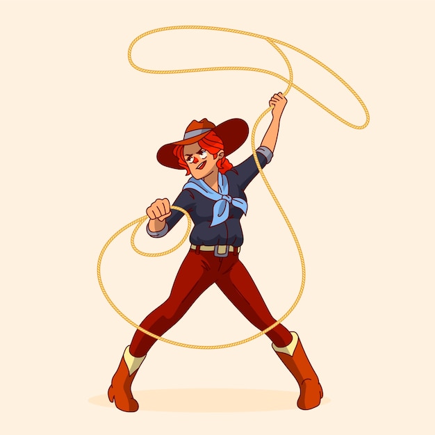 Free vector hand drawn cowgirl  cartoon illustration