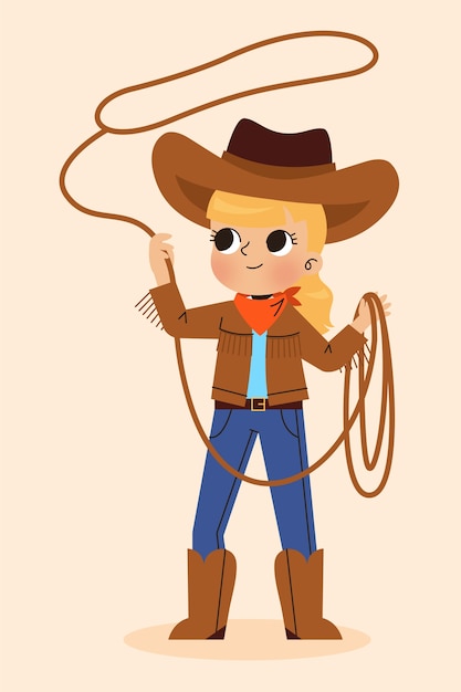 Free vector hand drawn cowgirl  cartoon illustration