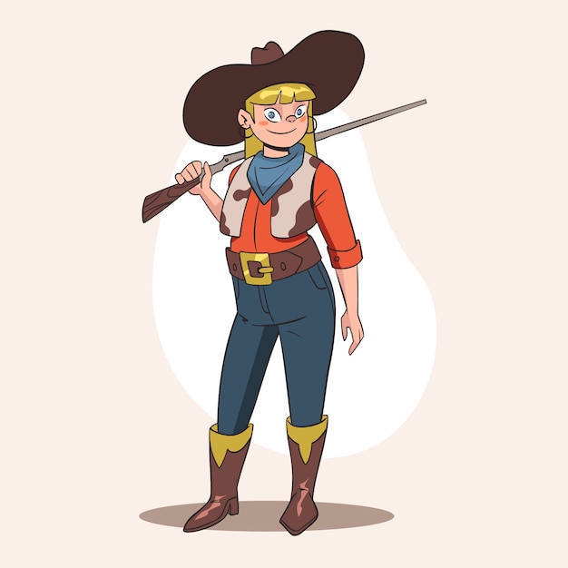 Hand drawn cowgirl  cartoon illustration