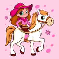 Free vector hand drawn cowgirl  cartoon illustration