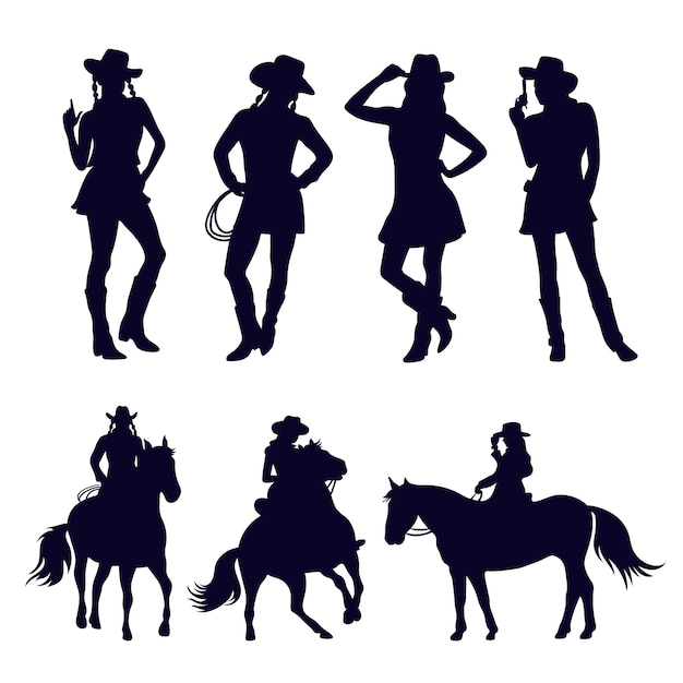 Silhouette di cowgirl disegnata a mano