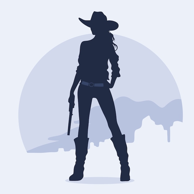 Hand drawn cowgirl silhouette