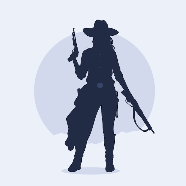 Silhouette di una cowgirl disegnata a mano