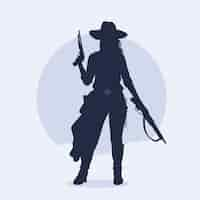 Vettore gratuito silhouette di una cowgirl disegnata a mano