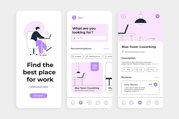 Free Vector hand drawn coworking app template