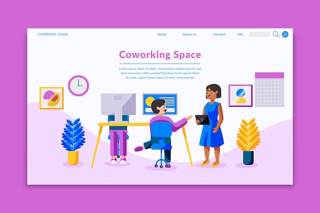 무료 벡터 손으로 그린 coworking 방문 페이지 템플릿