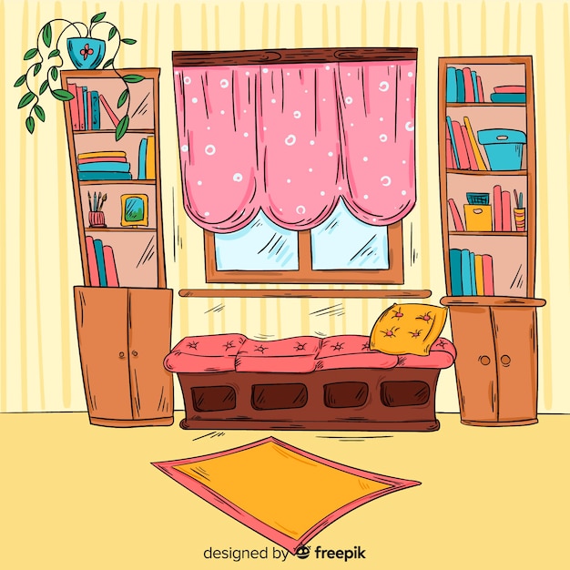 Free vector hand drawn cozy home interior