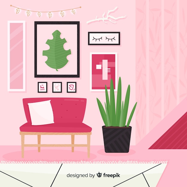 Бесплатное векторное изображение Ручной обрамленный уютный домашний интерьер