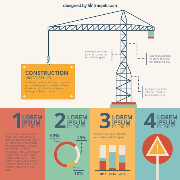 Vettore gratuito disegnato a mano della gru di costruzione infografia