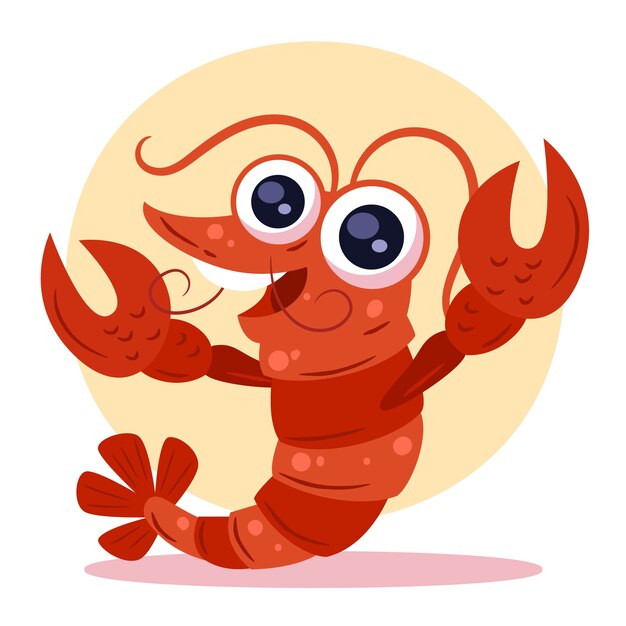 Hand drawn crawfish cartoon illustration