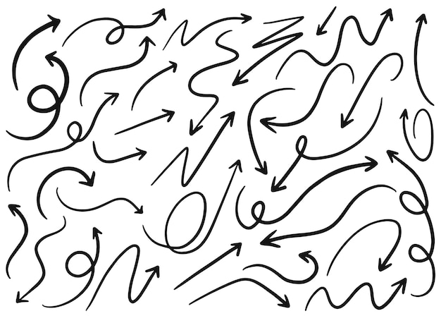 手描きの創造的な矢印線画落書き
