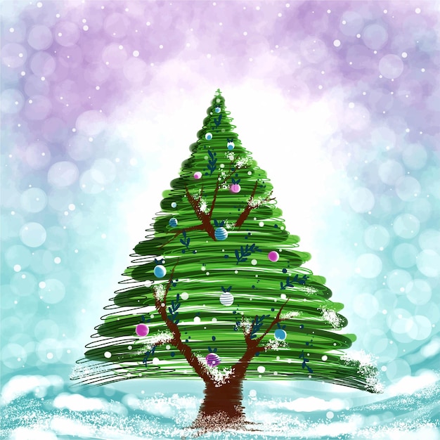 無料ベクター 手描きの創造的なクリスマスツリーカードの背景