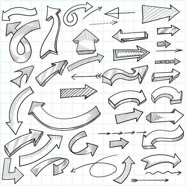 Free vector hand drawn creative directional arrow set