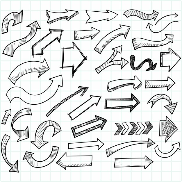 Hand drawn creative directional arrow set