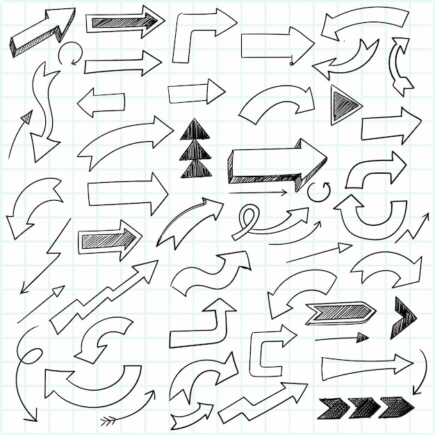 Schizzo di set di frecce di doodle creativo disegnato a mano