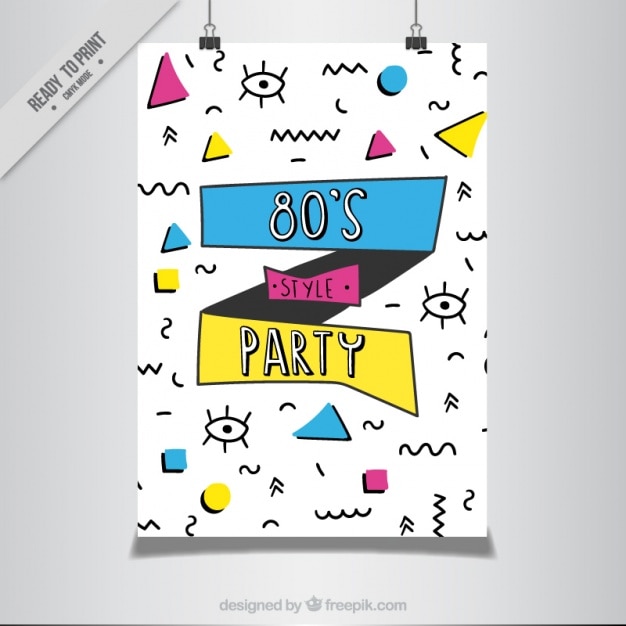 Free vector hand drawn creative eighties party poster in memphis style